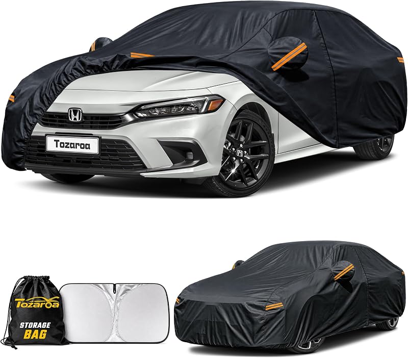 Car Cover Outdoor Sedan Covers(Length up to 185 inch) Universal Fit for Honda Civic,Insight,Mitsubishi Mirage,Genesis G70,Toyota Yaris iA,Audi A3,Lexus HS,is,etc,Size A1(See Size Chart)