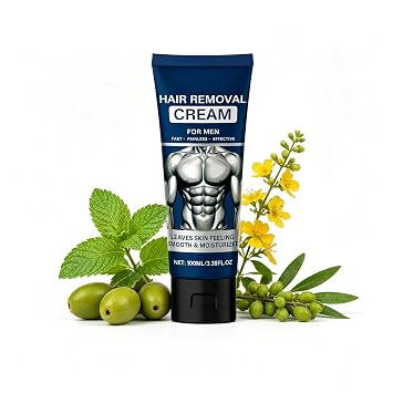 Natural Mens Hair Removal Cream, Gentle Painless genital hair removal for men,Soothing Depilatory for Pubic Groin, Beard,Chest body, Long Lasting Smooth for Fitness & Dating Workout3.38OZ