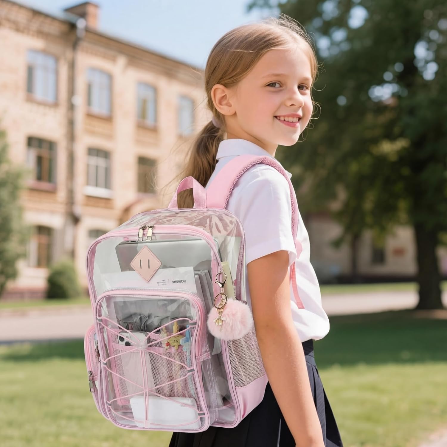 Clear Backpack for School Girls Women, Kids Heavy Duty PVC Transparent Backpacks See Through Clear Bookbags Light Pink - Image 2