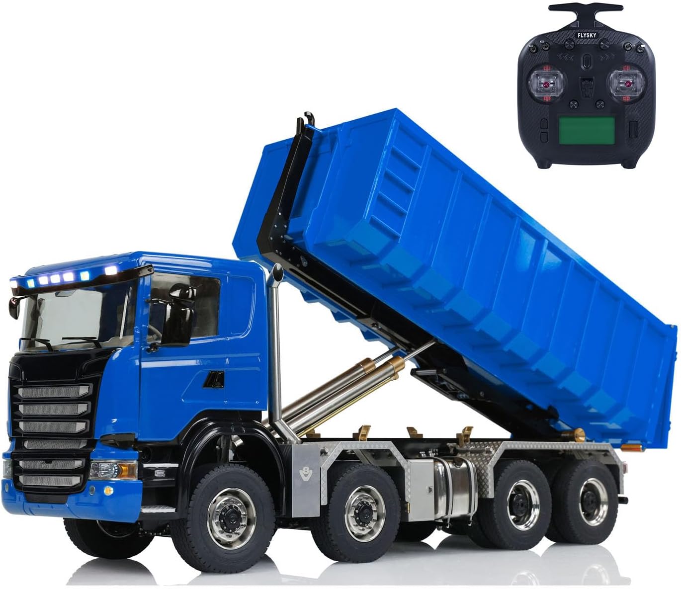 1/14 8x8 RC Hydraulic Full Dump Truck 3-Speed Transmission Roll-on Dumper Trucks for Adult Hobby(Blue)