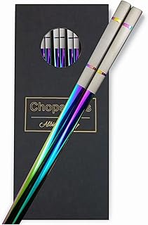 Albino Monkey Chopsticks Reusable - Set of 5 Pairs per Pack - Made of Food-Safe Stainless Steel - Holographic Design - Asi...
