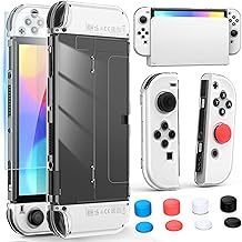 Upgraded Dockable Case for Nintendo Switch OLED, MENEEA Clear Protective Case for Nintendo Switch with Tempered Glass Screen Protector & 8 Thumb Stick Caps Accessories for Nintendo Switch OLED