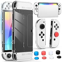 Vista 1 de Upgraded Dockable Case for Nintendo Switch OLED, MENEEA Clear Protective Case for Nintendo Switch with Tempered Glass Screen Protector & 8 Thumb
