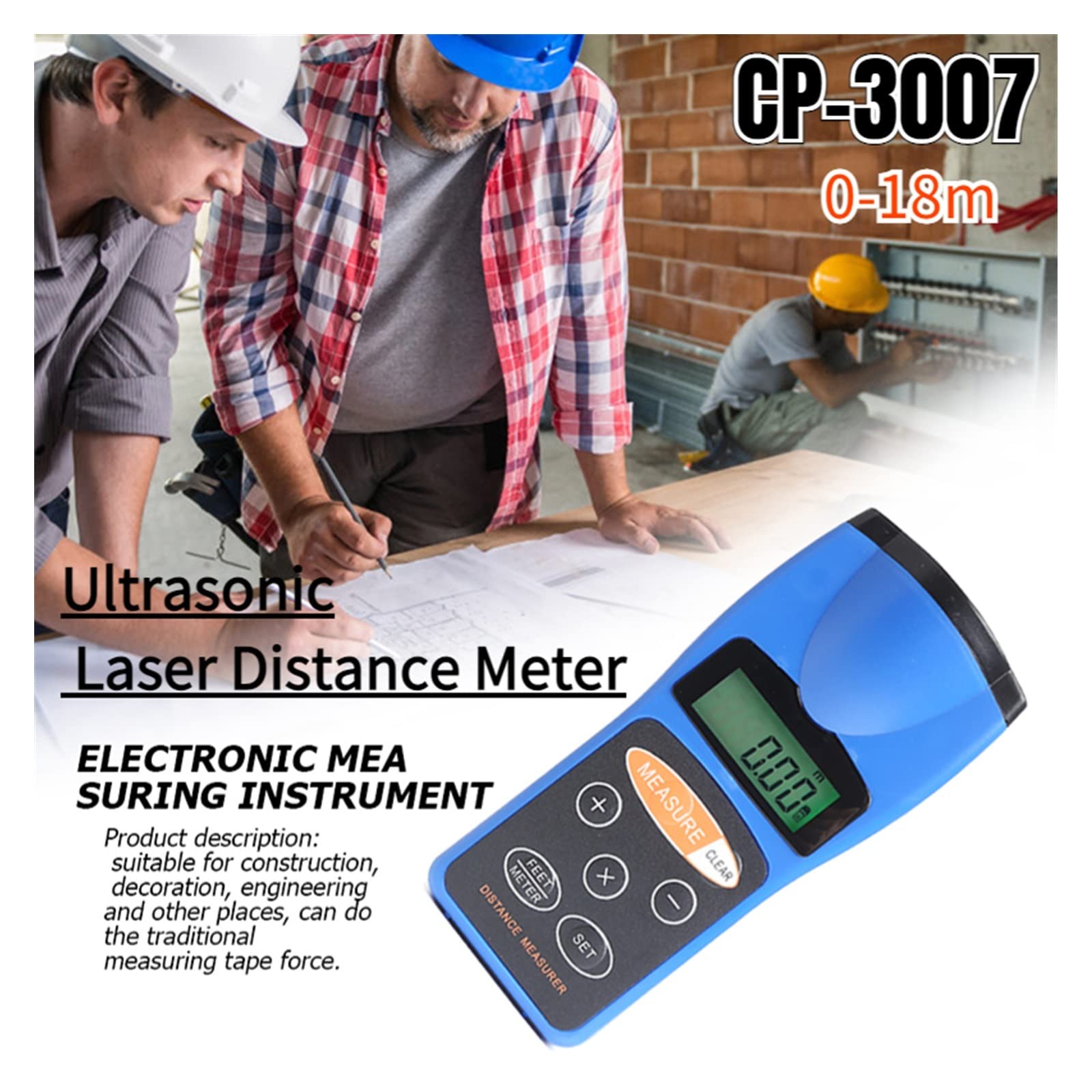 Medidor de área terrestre CP-3007 Medidor de distancia láser ultrasónico Pantalla LCD Telémetro láser multifunción Promociones Regla de cinta láser Herramientas de prueba Medir distancia, área y