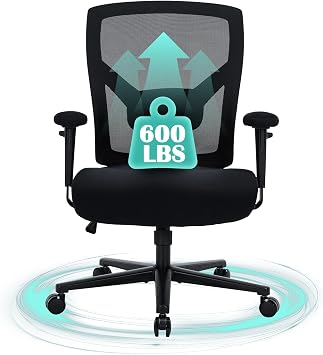 600lbs Big and Tall Office Chair with for Heavy People, Ergonomic Computer Mesh Desk Chairs with Adjustment Armrests & Lumbar Support for Adults, Duty Comfy Executive Chair with Pocket Spring Cushion