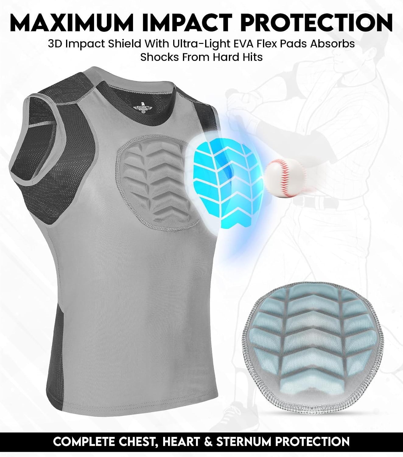 Youth Baseball Chest Protector, Sternum Heart Guard Shirt | Softball Chest Protector Girls Youth, Padded Compression Baseball Undershirt for Kids