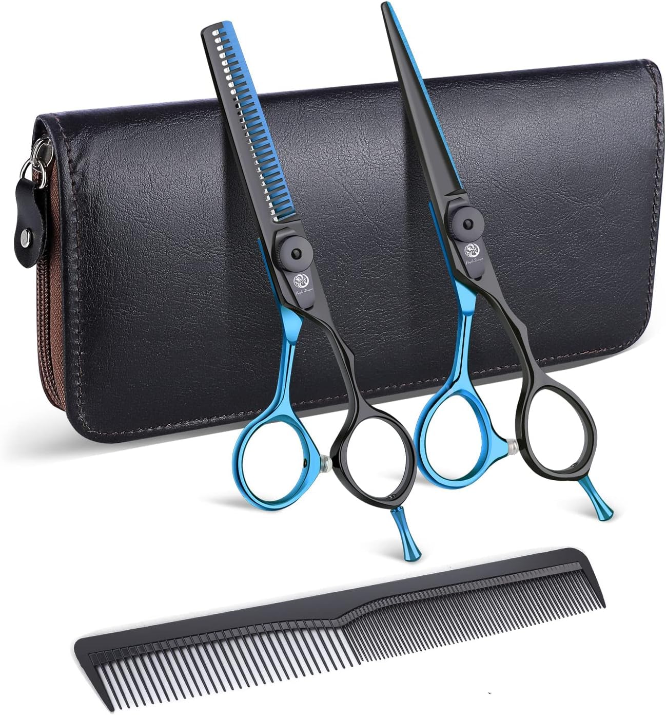 Purple Dragon Blaue Haarschere 5,5 Zoll Profi Friseurschere Friseurscheren set perfekt Haarschnitt für Damen und Herren Sharfe Schere für Barbier/Friseur/Anfänger