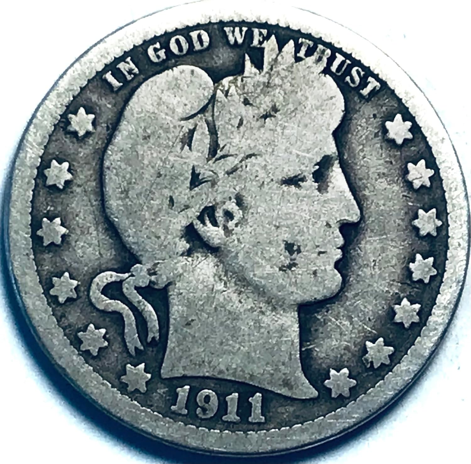 1911 P Barber Silver Quarter Seller Very Good