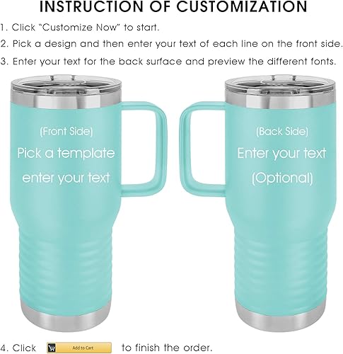 Miniatura 3 de iProductsUS - Vaso personalizado con asa, tapa a prueba de salpicaduras, texto grabado en Estados Unidos, taza personalizable de acero inoxidable