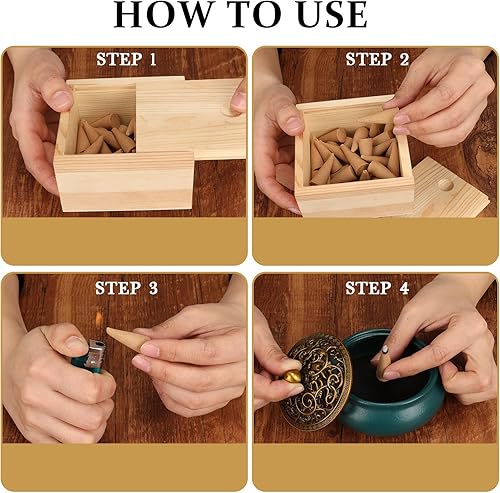 Miniatura 5 de Conos de incienso, exquisito juego de regalo de aromas de incienso  50 conos en caja artesanal. Cono de aroma natural, para meditación, yoga,