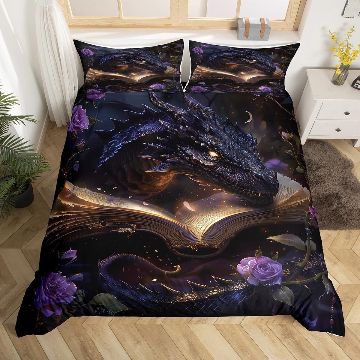 Homewish Natural Cloud Duvet Cover Set Toddler Size,Golden Starry Galaxy Glitter Quilt Cover for Kids Boys Girls Night Sky Cloud Nebula Print Bedding Set with 1 Pillowcase,No Comforter