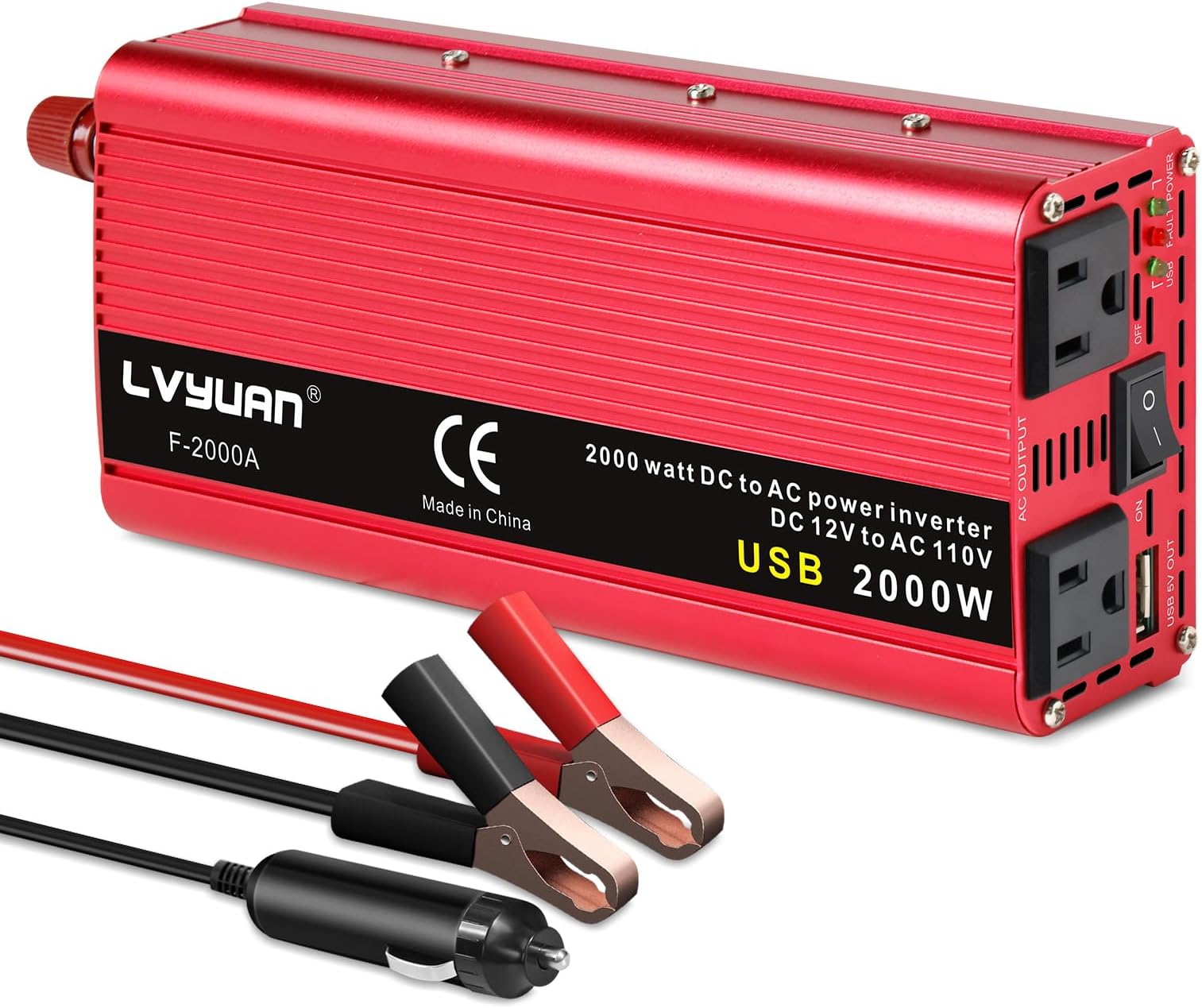 LVYUAN Power Inverter 1000W/2000W(Peak) DC to AC 12V to 110V 1000W Car Inverter DC 12V Inverter with 3.1A USB Car Adapter