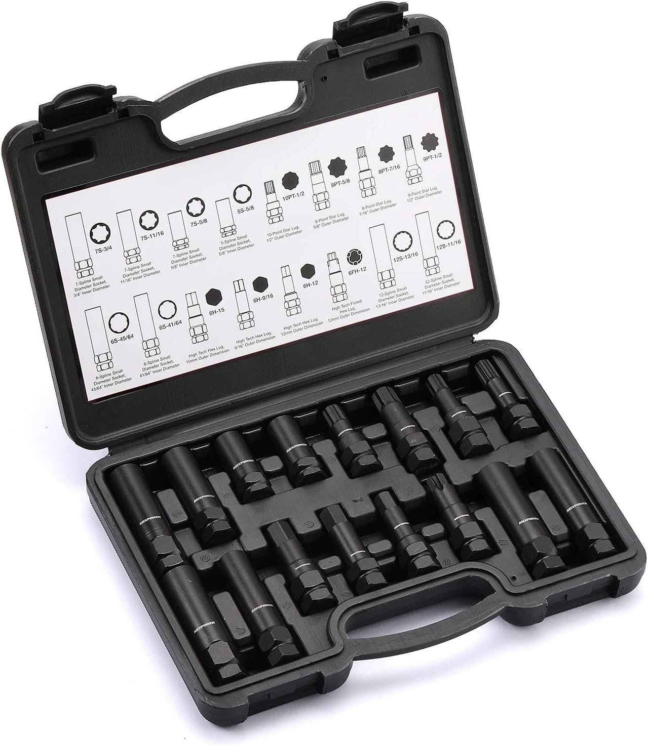MIXPOWER 16Piece Locking Lug Nut Master Key Set of Spline Star and Hex
