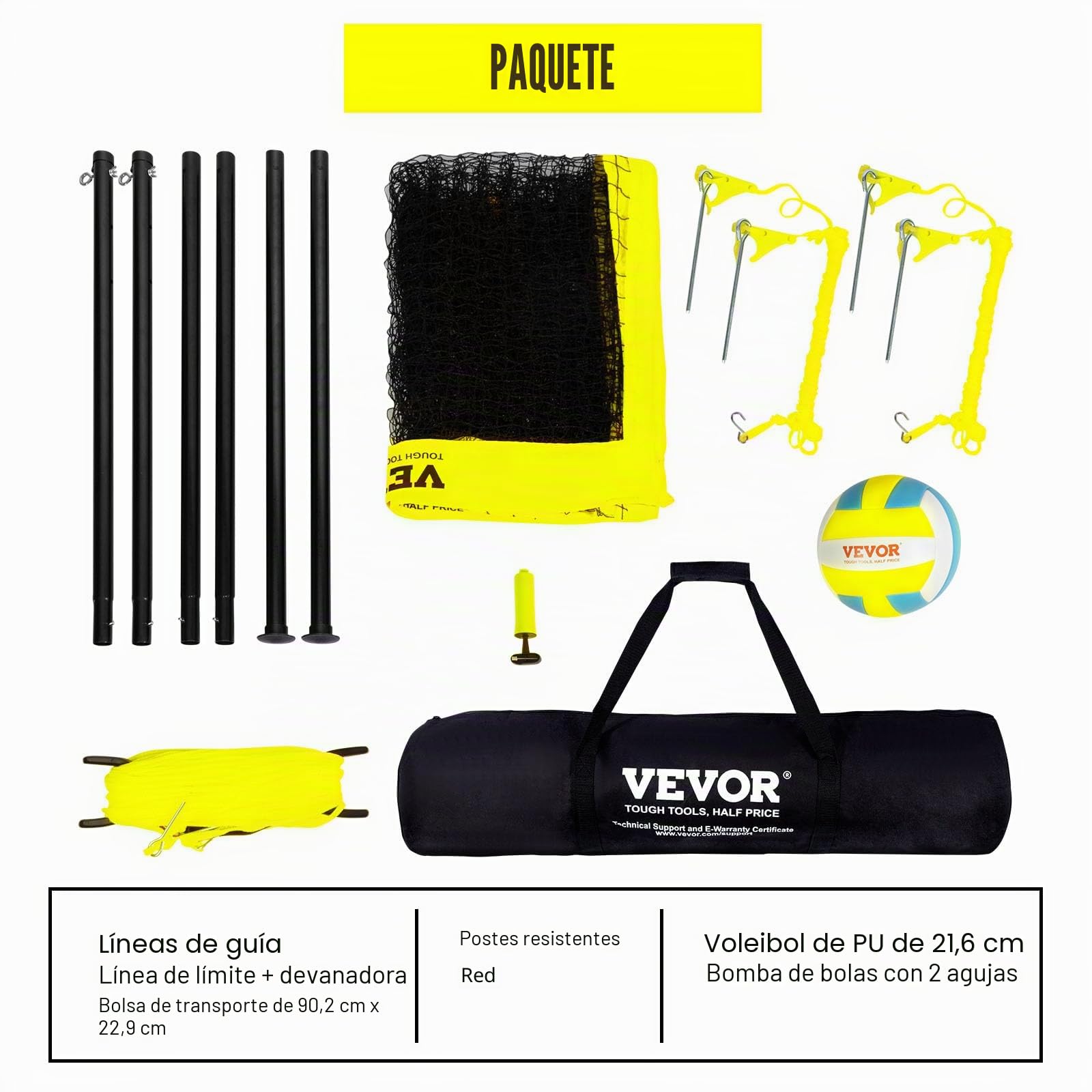 VEVOR Sistema de Red de Voleibol, Postes de Aluminio Unisex Adulto
