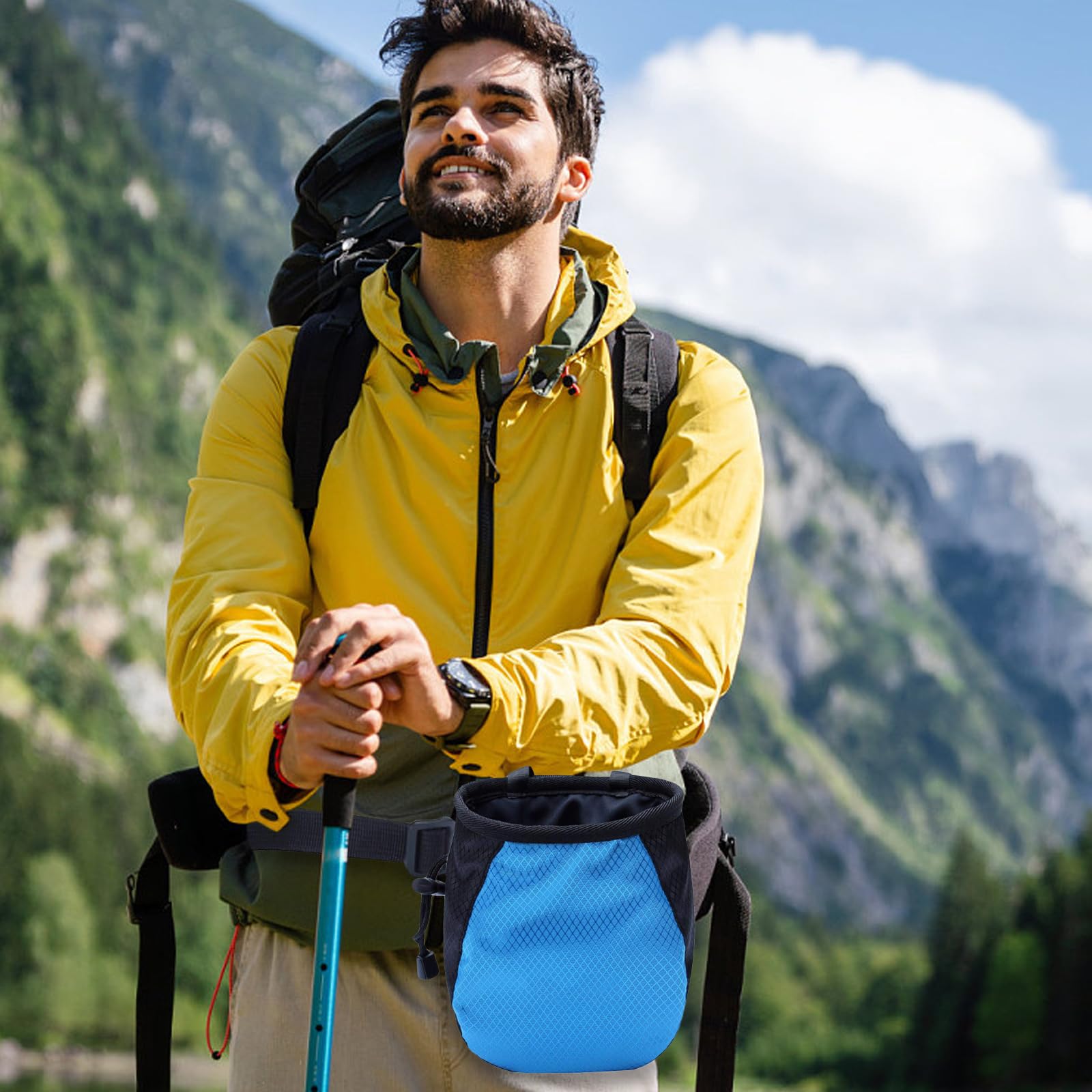 Bolsa de tiza azul para escalada de magnesio con cinturón ajustable y cordón