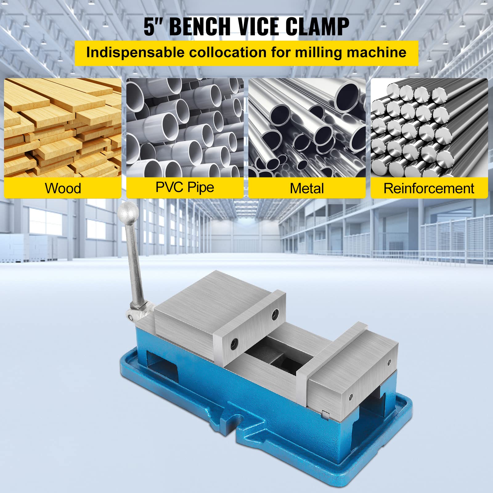 VEVOR Tornillo de Banco Ancho 125 mm Visera de Fresado de Precisión Acero Prensa de Máquina de Precisión para Acabado de Fresadoras, Taladradoras y Piezas de Precisión, con Juego de Accesorios