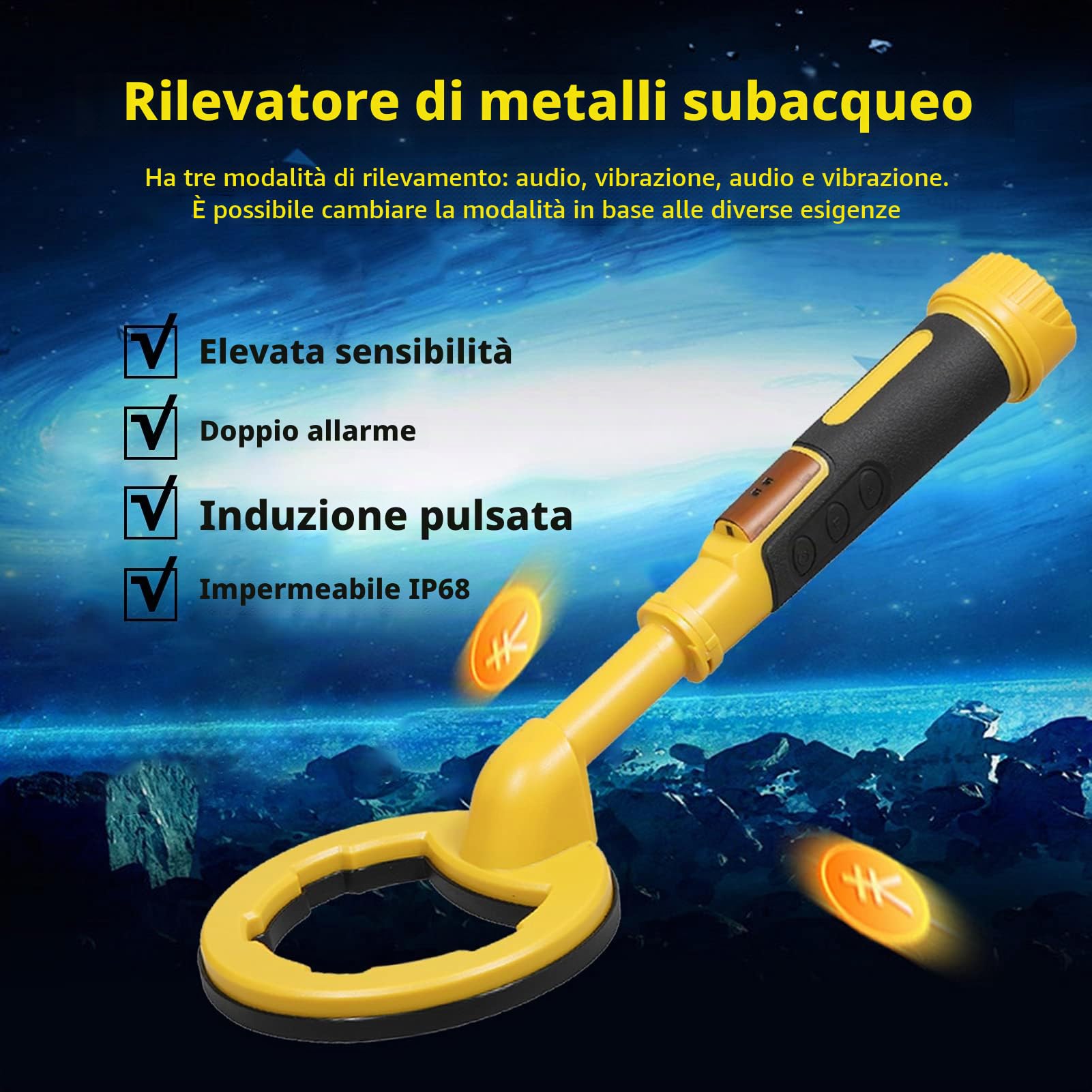 BuyWeek Metal Detector Subacqueo, 2 in 1 Rilevatore di Metalli IP68 Impermeabile Portatile Metal Detector Professionali per Bambini Adulti