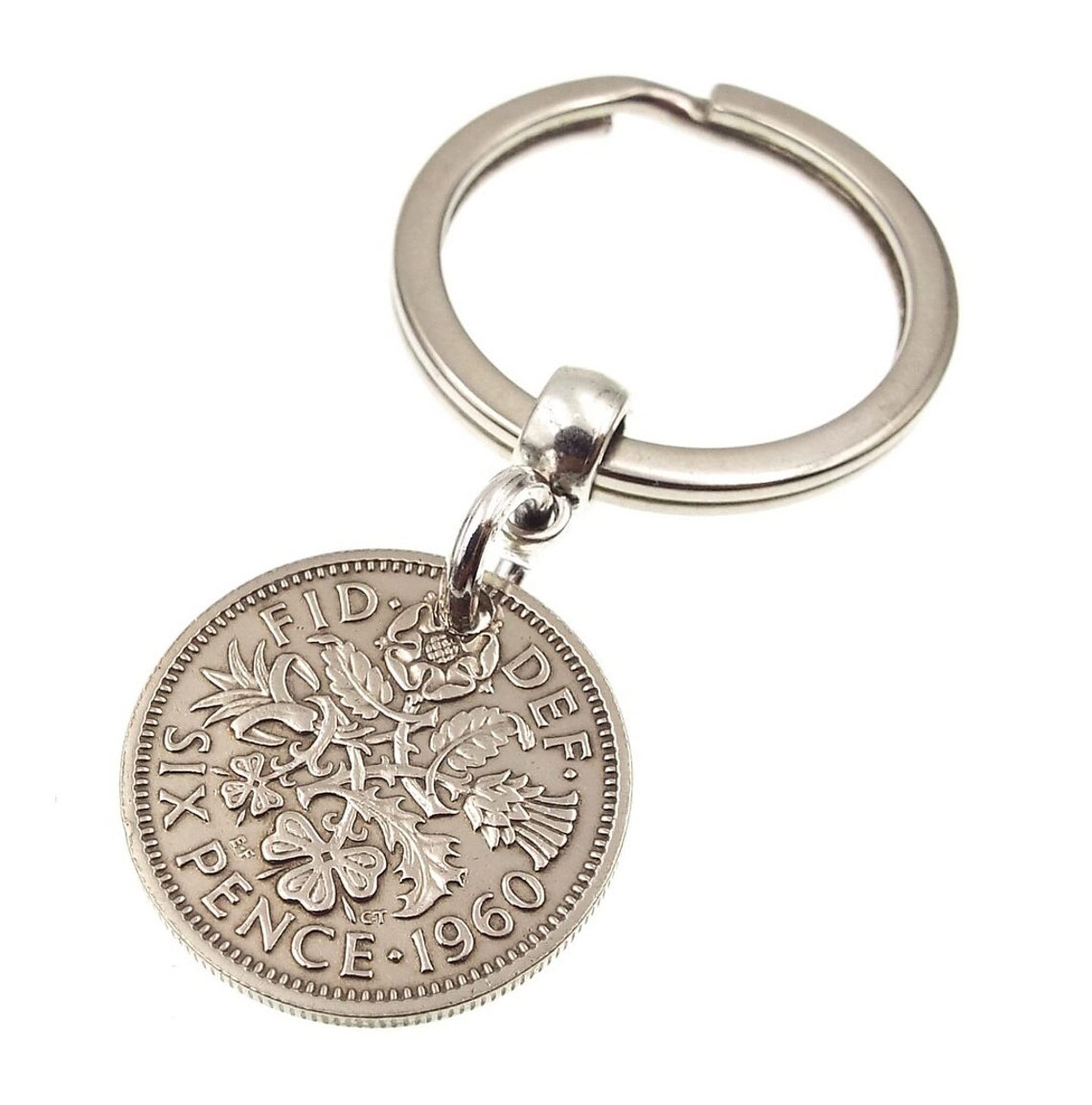 A Silver Dream 1960 Sixpence Coin Keyring Birthday Anniversary Retirement His Hers Men Women
