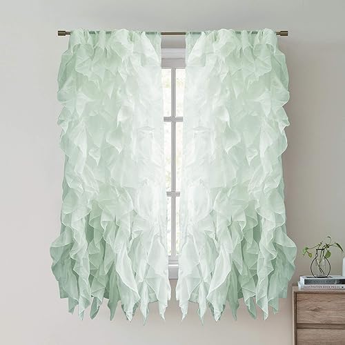 Sweet Home Collection Vorhang, Voile, vertikal, gerafft, 213 x 127 cm, 2 Stück. 