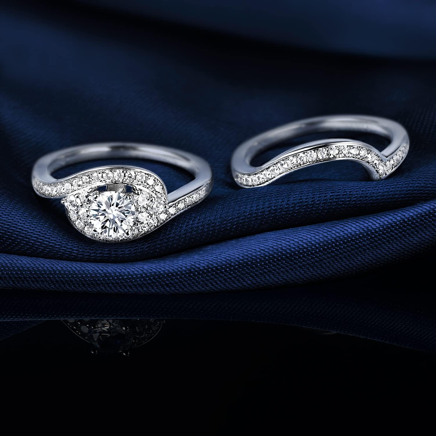 MDFUN Two-In-One Wedding Engagement Promise Eternity Ring for Women 18K White Gold Plated Cubic Zirconia Size 5-10 - Image 5