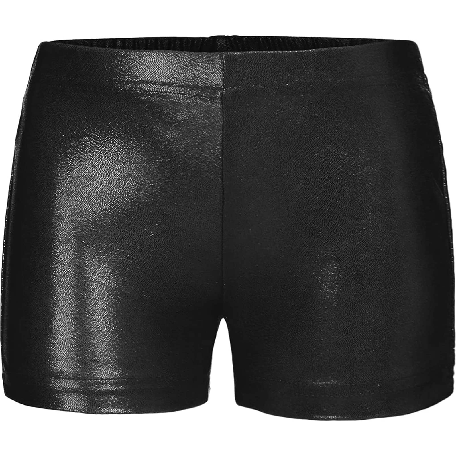 NewL Kids Girl Elastic Waist Shiny Metallic Ballet Dance Shorts Bottoms for Sports Yoga Gymnastic Workout (Black, 9-10 Years)