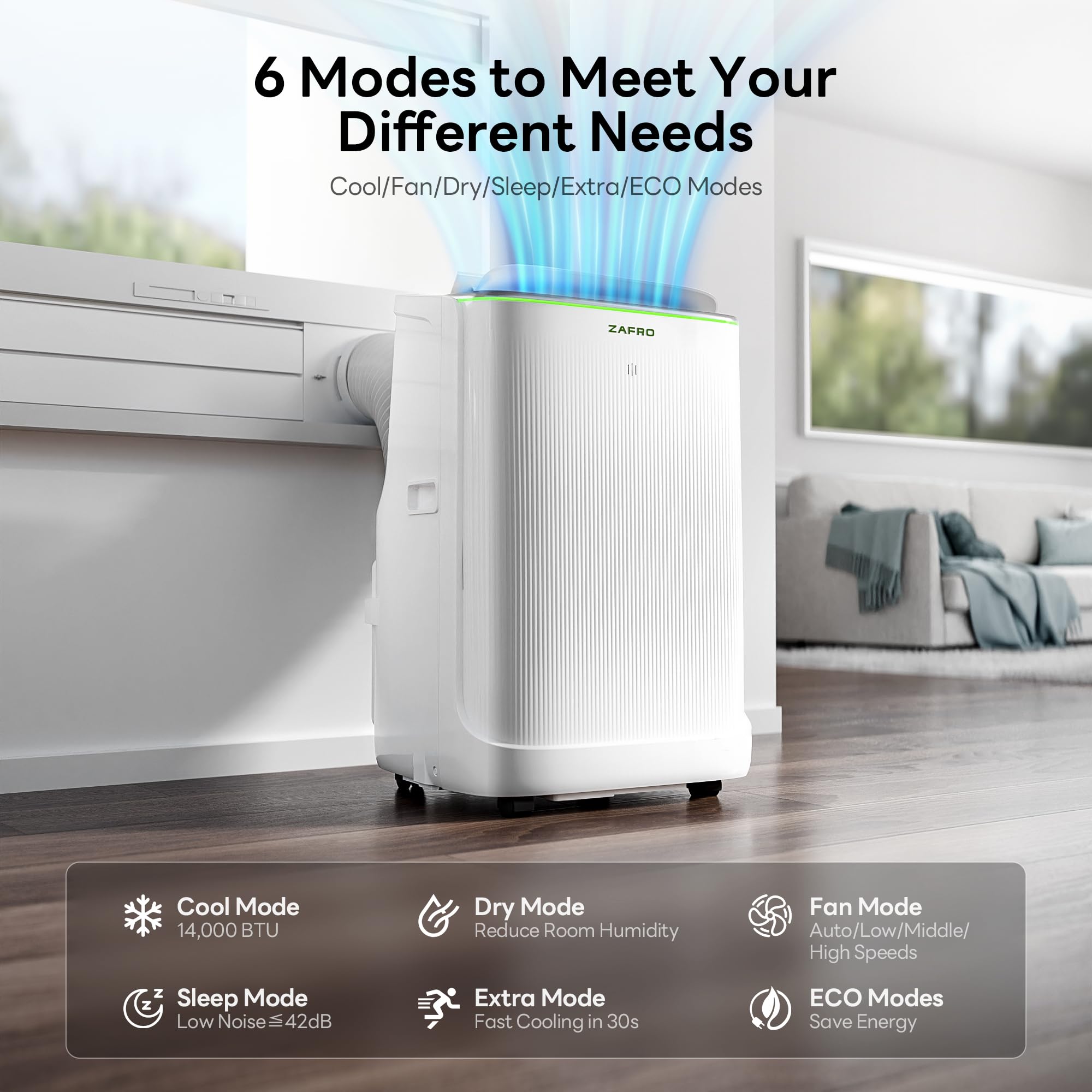 ZAFRO Smart Inverter Portable Air Conditioners 14000 BTU 10000 BTU SACC | Dual Hose Portable AC Unit with Energy SavingUltra Quiet42dB 2026Drainage-free CoolAPPRemote for Multi-Scenario Use product thumbnail 3