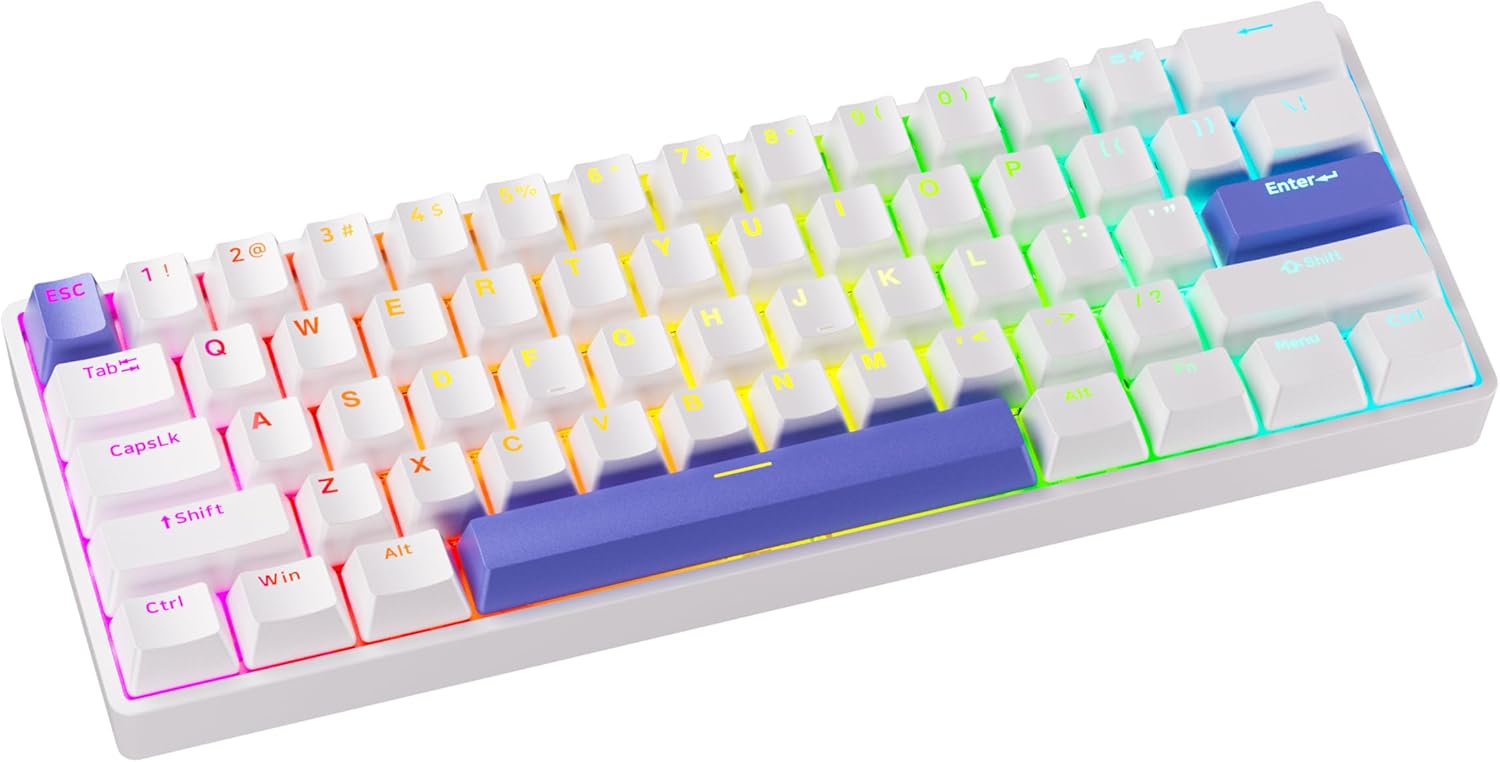 DrunkDeer G60 Rapid Trigger Mechanical Gaming Keyboard TKL Magnetic Switch Keyboard RGB PBT Keycaps Compact 60% Layout 61Keys USB Wired，White