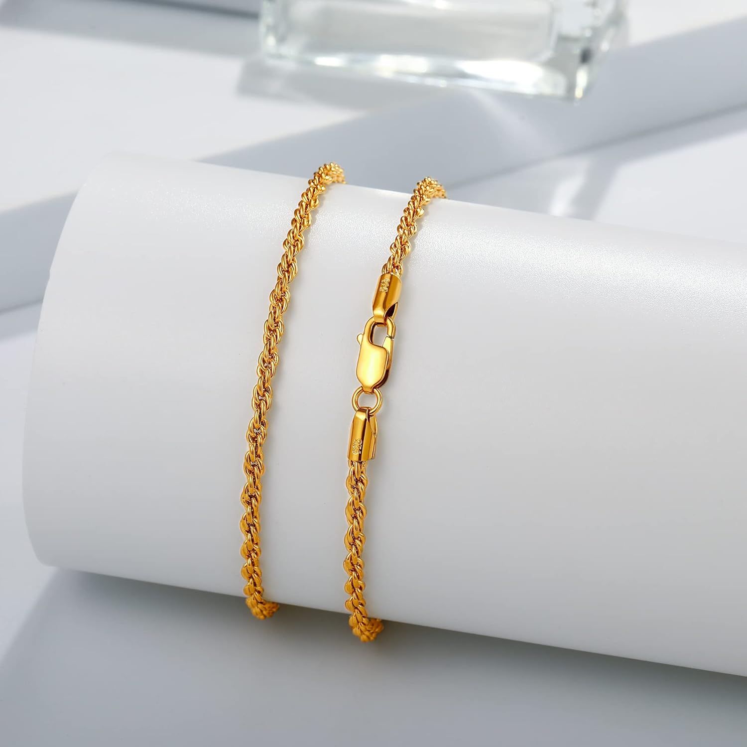 BRIJEWNES 925 Sterling Silver Clasp 2/2.5/3mm Gold | Silver Rope Chain Bracelets for Men Women Solid Diamond Cut Rope Chain Mens Bracelet Chain Bracelets for Men Jewelry Men Gifts - Image 7