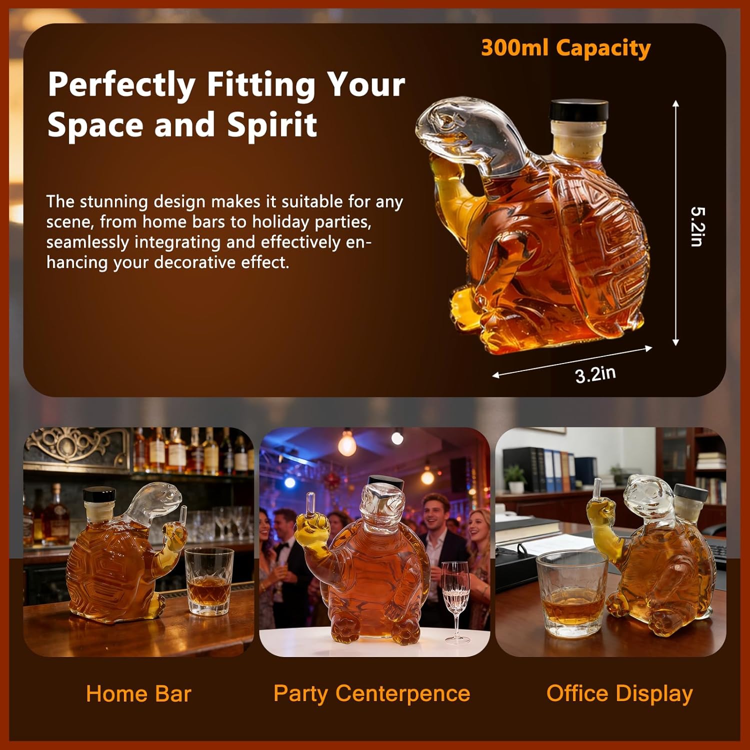 Adorable Turtle - Shaped Whiskey Decanter, Premium Glass Wine Bottle for Whiskey Lovers, Home Bar Decor & Gift (gui)