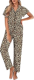 Ekouaer Pajamas for Women Set Button Up Sleepwear Cute Pjs Ruffle Sleeve Notch Collar Loungewear with Long Pants S-XXL