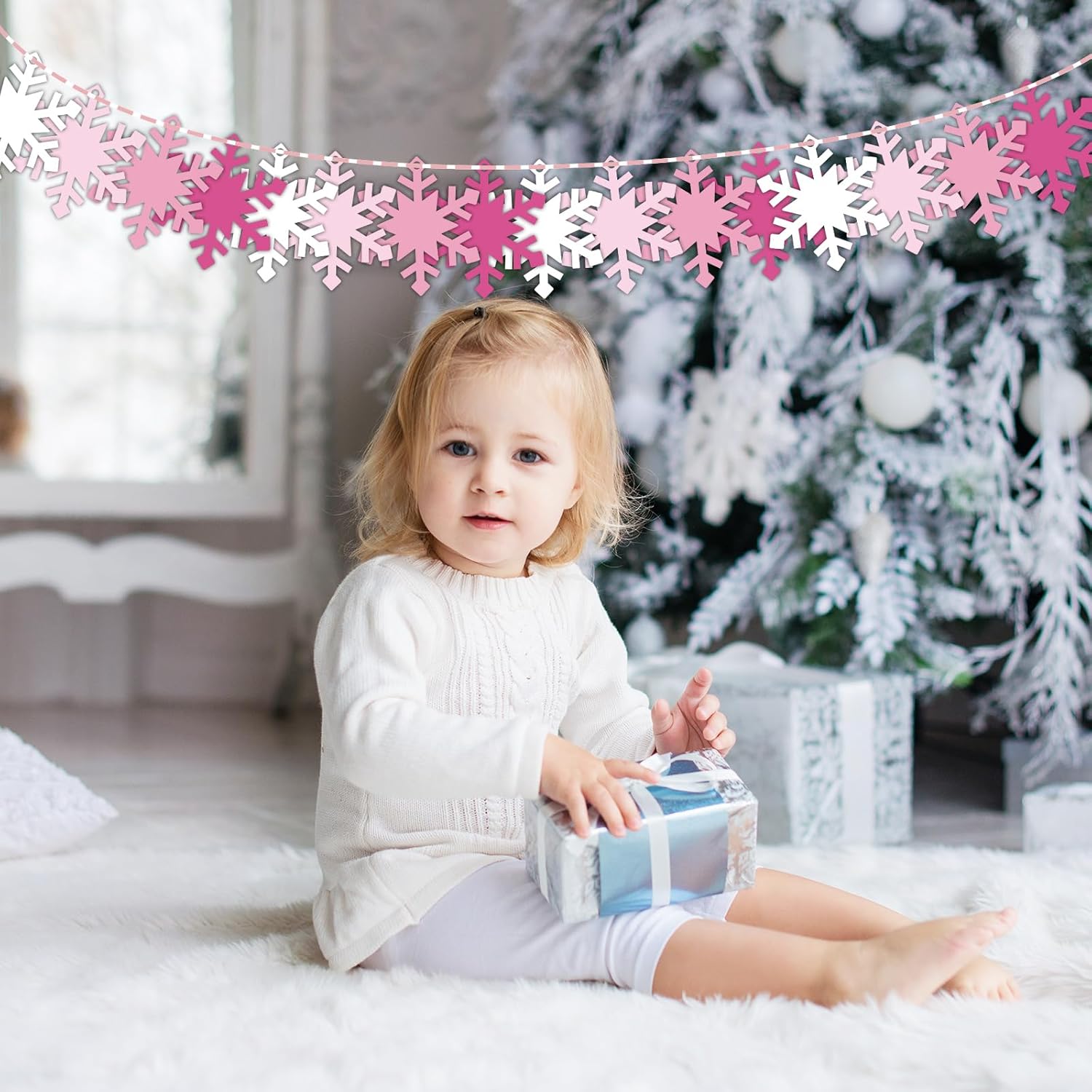 Whaline 120Pcs Winter Paper Gift Tags Pink White Snowflake Hanging Name Tags with Hemp Rope Snowflake Label Tags for Christmas Party Favor Decor Supplies - Image 6