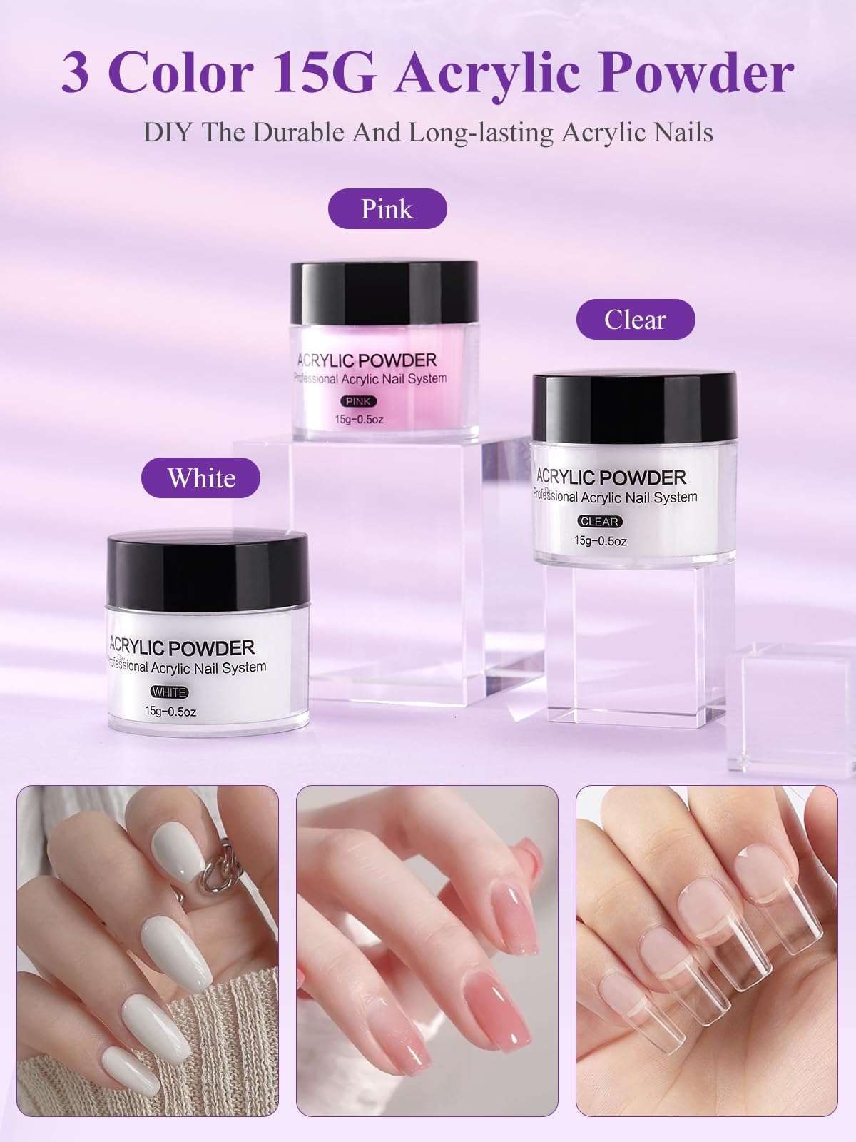 Yokilly Kit per unghie acriliche: set di polvere acrilica, set per unghie acriliche, strumenti per manicure e nail art, kit per unghie per salone domestico