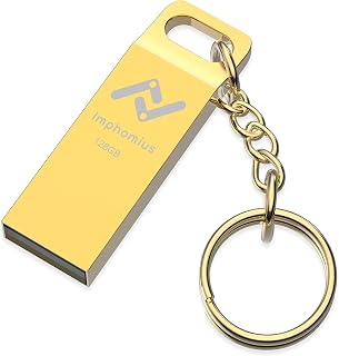 Imphomius 128GB Metal USB 2.0 Flash Drive with Keychain Waterproof and Dustproof Thumb Drive exFAT Memory Stick 128 GB Jump Drive for Storage and Backup, Gold