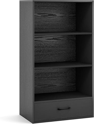 Miniatura 6 de Giantex Estantería de 4 niveles con cajón, organizador de pie de 42.5 pulgadas de alto, estantes de almacenamiento con dispositivo anti-caída, Negro