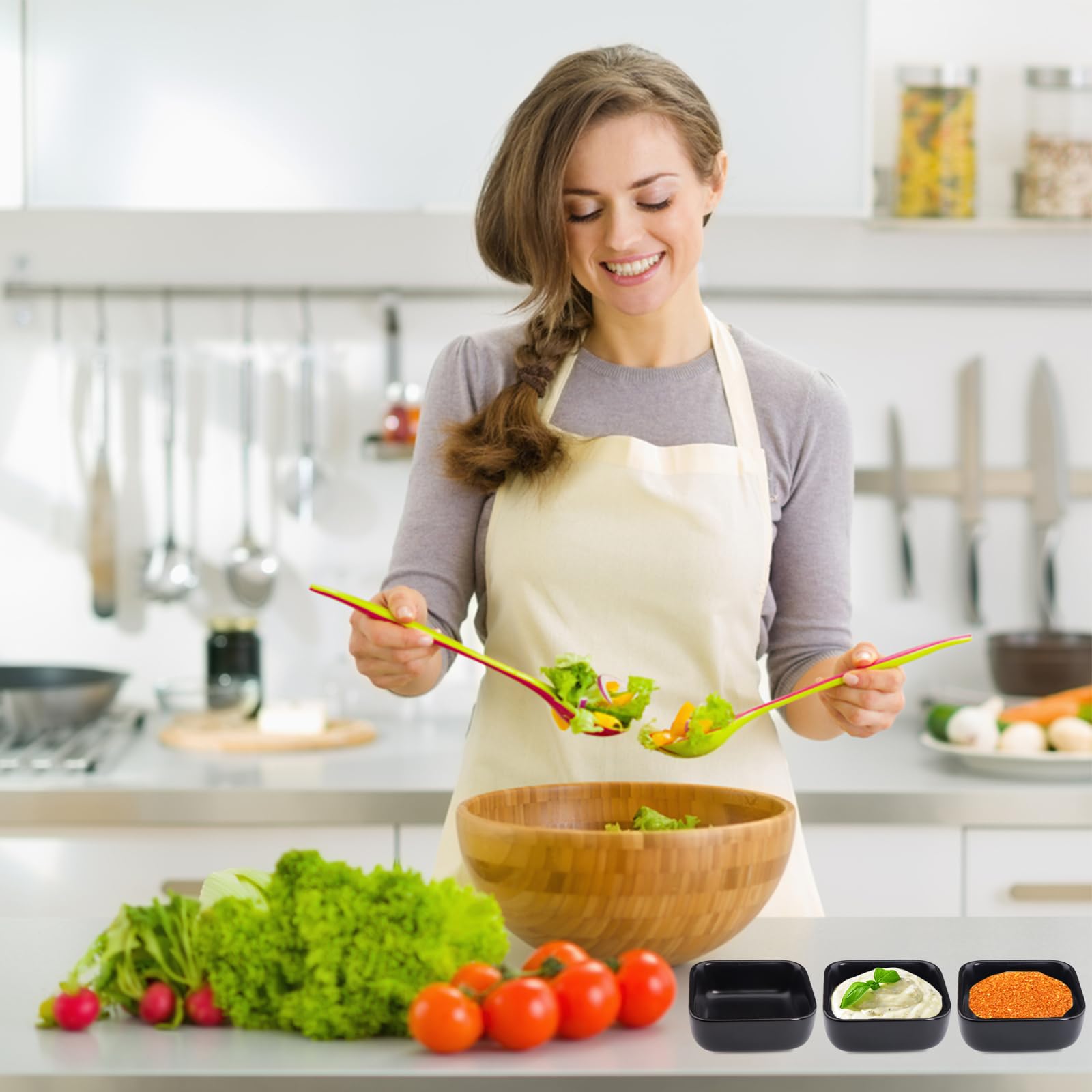 Set di 6 Ciotole per Salse in Ceramica - Mini Ciotole per Sushi, Spezie, Marmellata, Aperitivo, Dolci, Salse, Merenda, Barbecue, Frutta, Spuntino - Nero