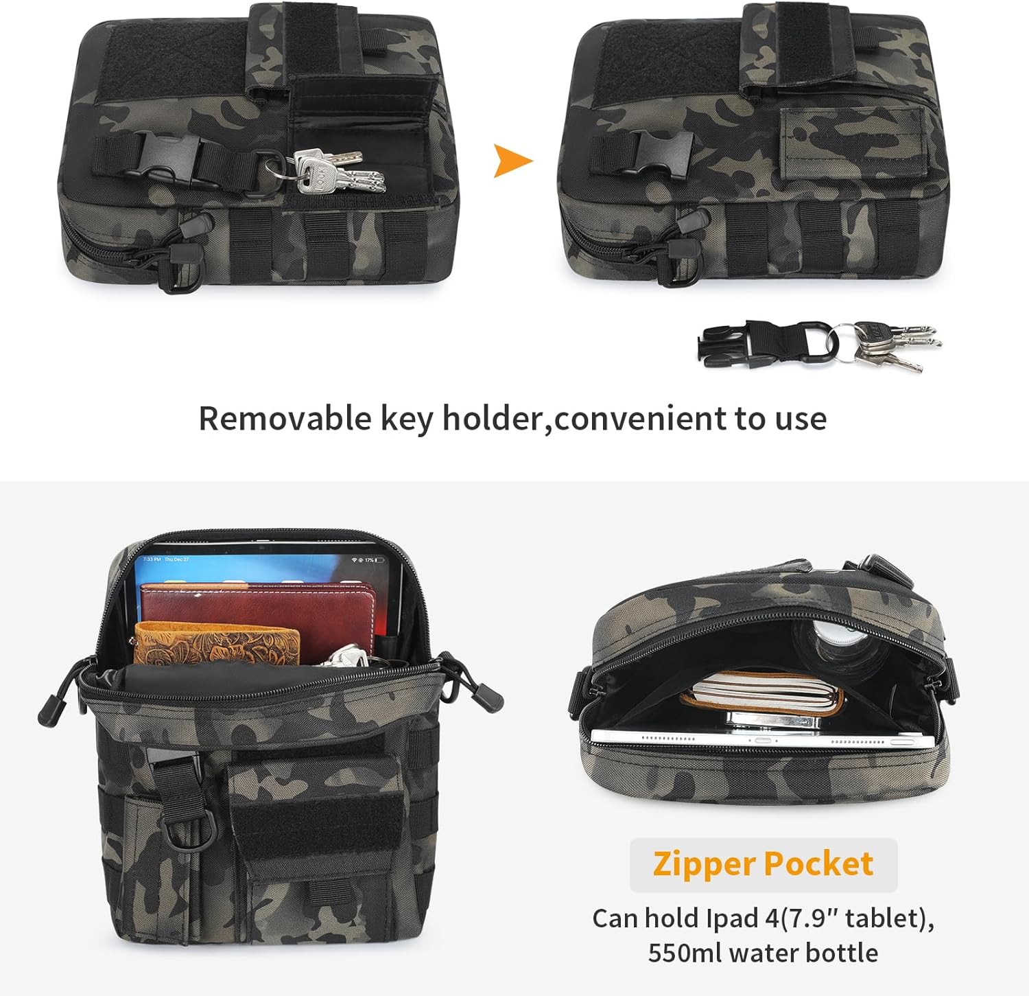 Wowelife Small Canvas Messenger Bag, Classic Vintage Black Shoulder bag, Small Tactical Bag Brown, Crossbody Casual Pack - Image 6