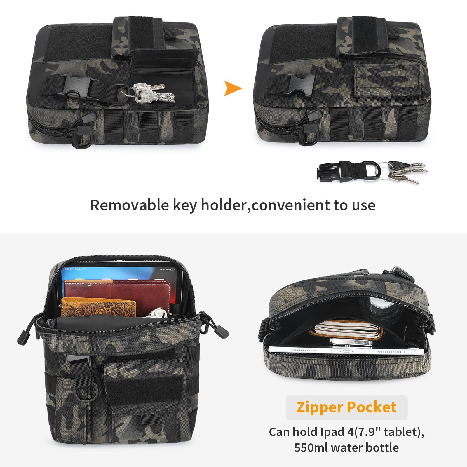 HUNTVP Marsupio Uomo Sportivo, Borsetta a Tracolla Militare Borsa per Campeggio Escursionismo Ciclismo Viaggio Trekking Porta Smartphone Chiave Denaro
