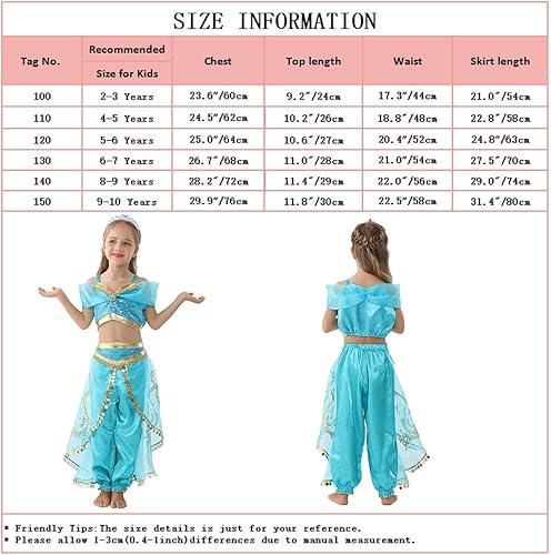 Miniatura 7 de Disfraz de jazmín para niñas y niñas, disfraz de princesa árabe, Aladdin, Halloween, cosplay, disfraz para fiesta de cumpleaños