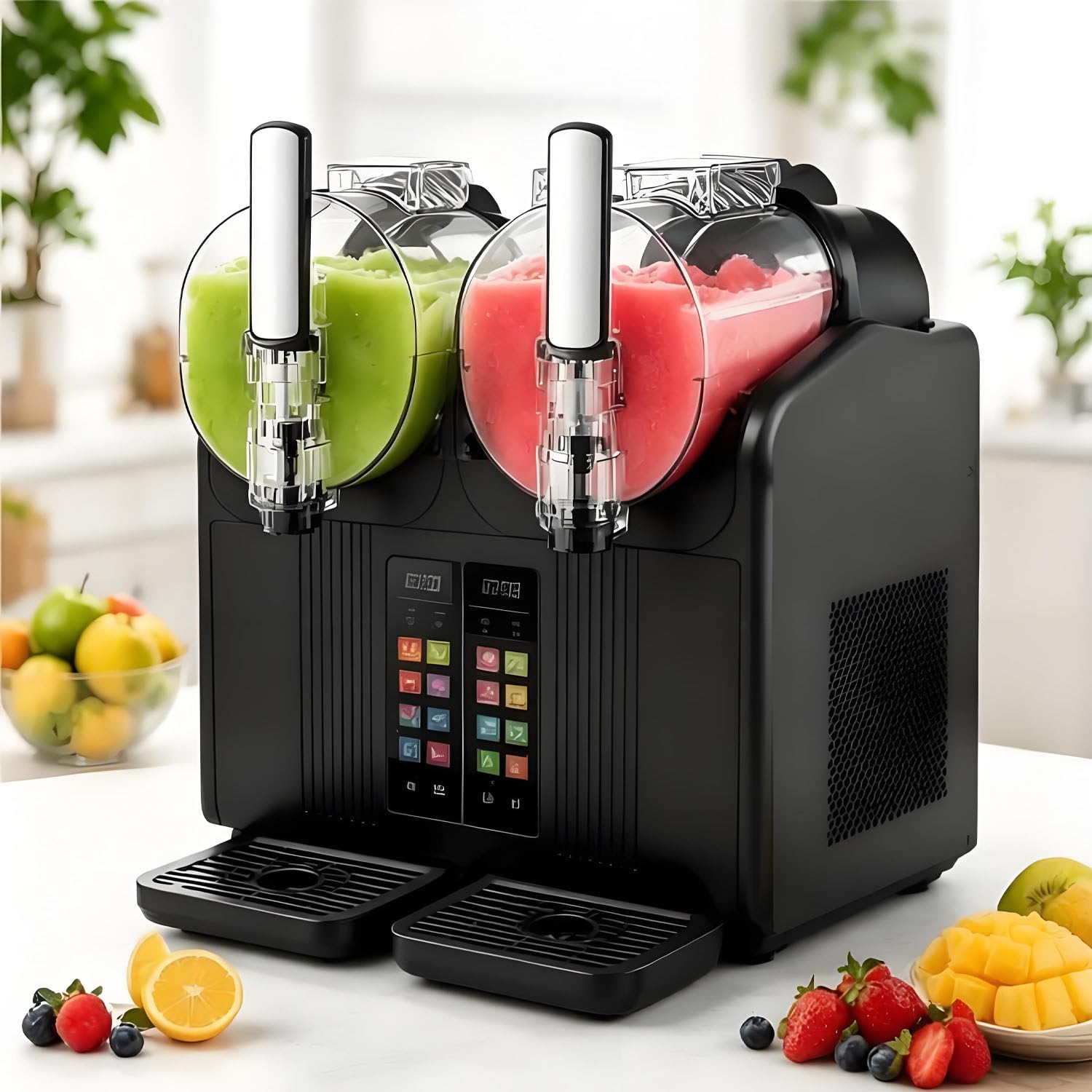 GLBMXDD Freeze Drink & Slushie Machine, 430W, 2x2L,7 Preset Programs Black