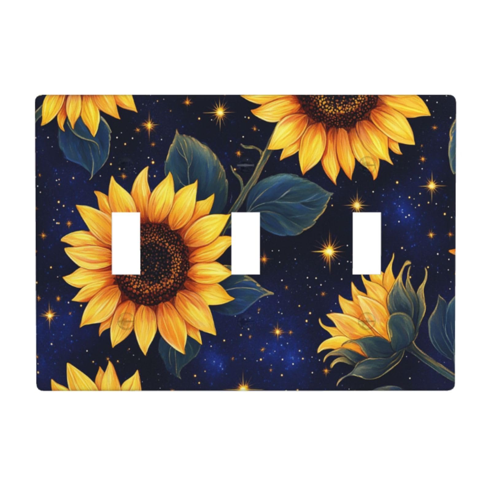 Woshuwo White Sunflower And Night Sky Light Switch Covers 3 Gang Triple Toggle Wall Plate Switchplate Electrical Faceplate For Bathroom Kitchen Bedroom Decor