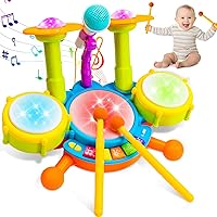 KeysenseLifestyle Toddler Drum Set 1-3 Years with Microphone, Lights & 5 Modes - Montessori Musical Toys for 1 Year Old Boy Girl Gifts