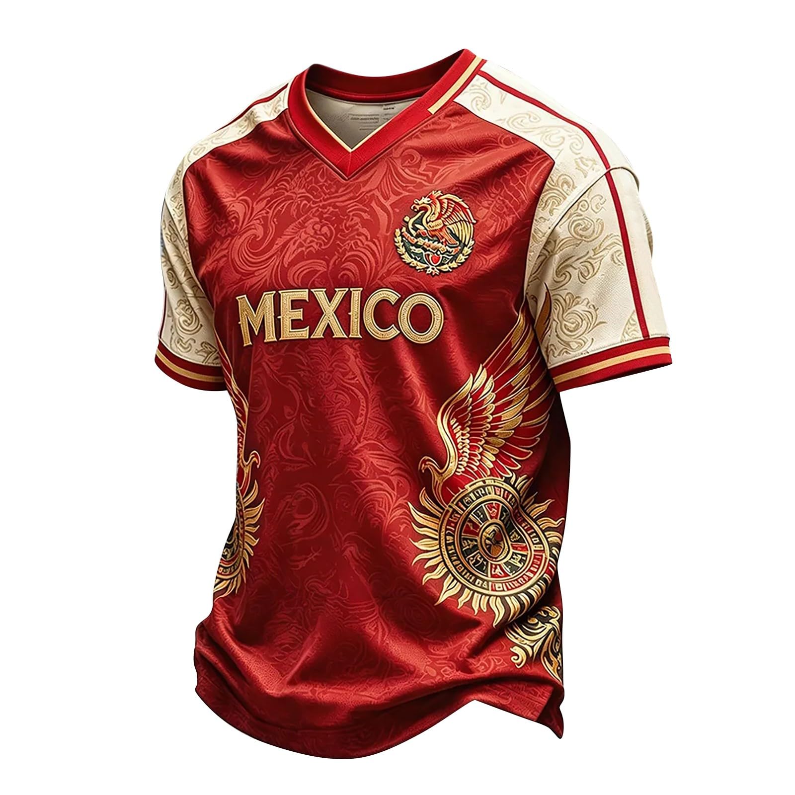 Men's Mexico Football Shirt 2026 Baseball Uniform with Mexican Flag Printed Sports Shirts Short Sleeve Novelty Casual Shirt for Everyday Wear and Matches (Red, XL)