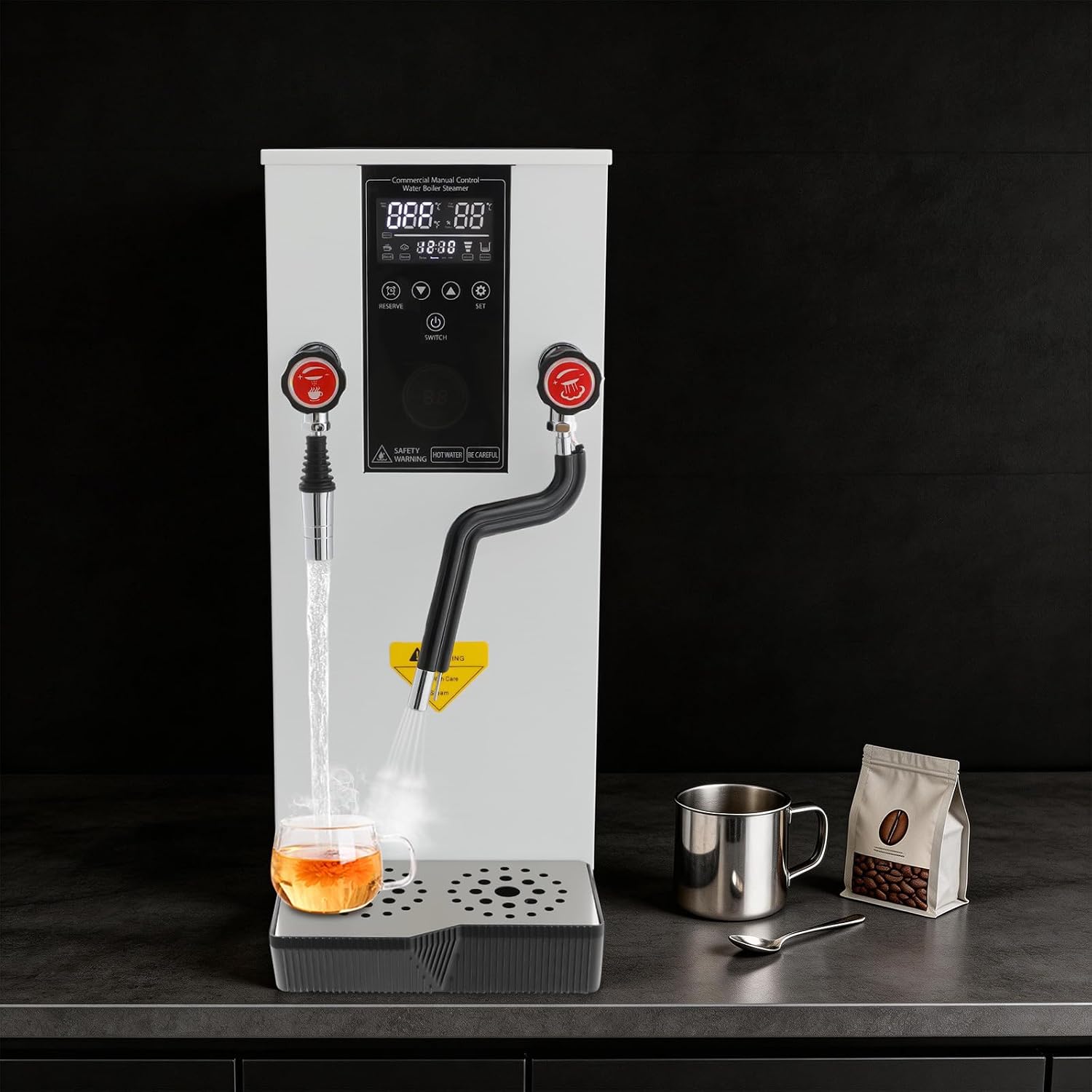 12L/3.2Gal Hot Water Dispenser, 304 Stainless Steel Water Boiler with Intelligent LCD Screen & Timer 1-12H, 3000W Fast Heating Hot Water Machine for Heat Drink, Extract Tea, Brew Milk, Boil Water Etc
