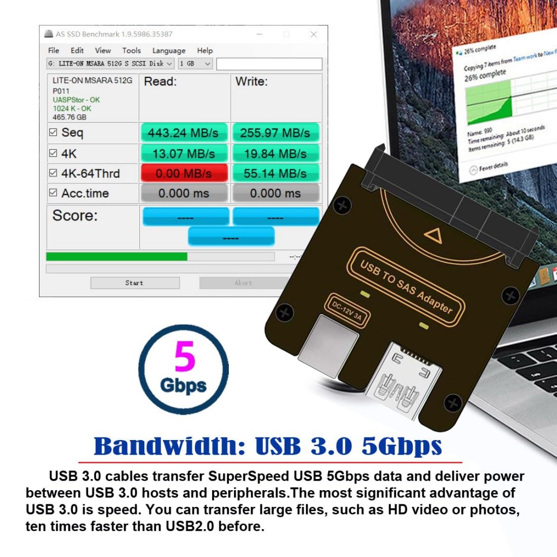 Chenyang USB 3.0 auf SAS Adapter SFF-8482 2,5/3,5 Zoll Festplatte Konvertierungsadapter