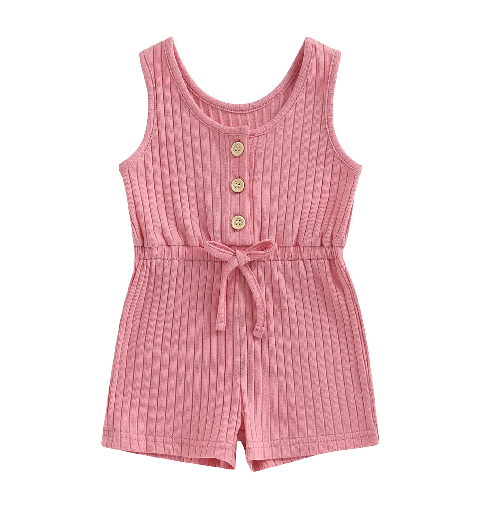 Toddler Baby Girls Romper Clothes Summer Solid Color Sleeveless Jumpsuits Casual One-Piece Playsuit Shortalls Outfits (A-Watermelon Red, 2-3 Years)