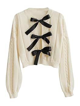 Verdusa Women's Oversized Bow Tie Front Sweater Cardigan
