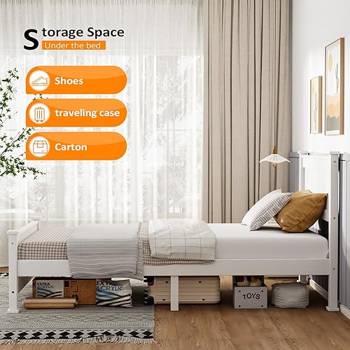 Miniatura 7 de VINGLI Marco de cama individual con plataforma de madera maciza, cama individual con cabecero, no necesita somier, base de colchón con soporte de