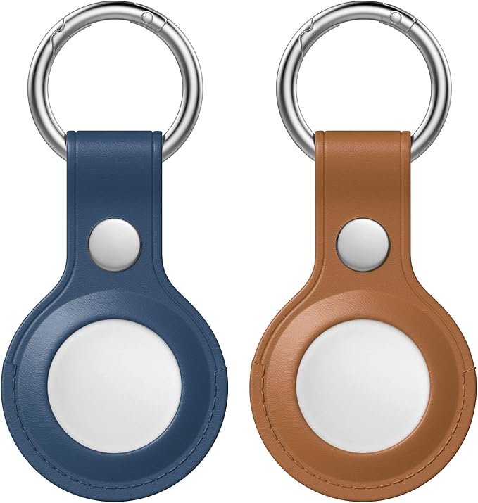 moko 2 pack holder case for airtag 2021 soft genuine leather airtag case durable anti scratch protective case with anti lossing keychain ring compat