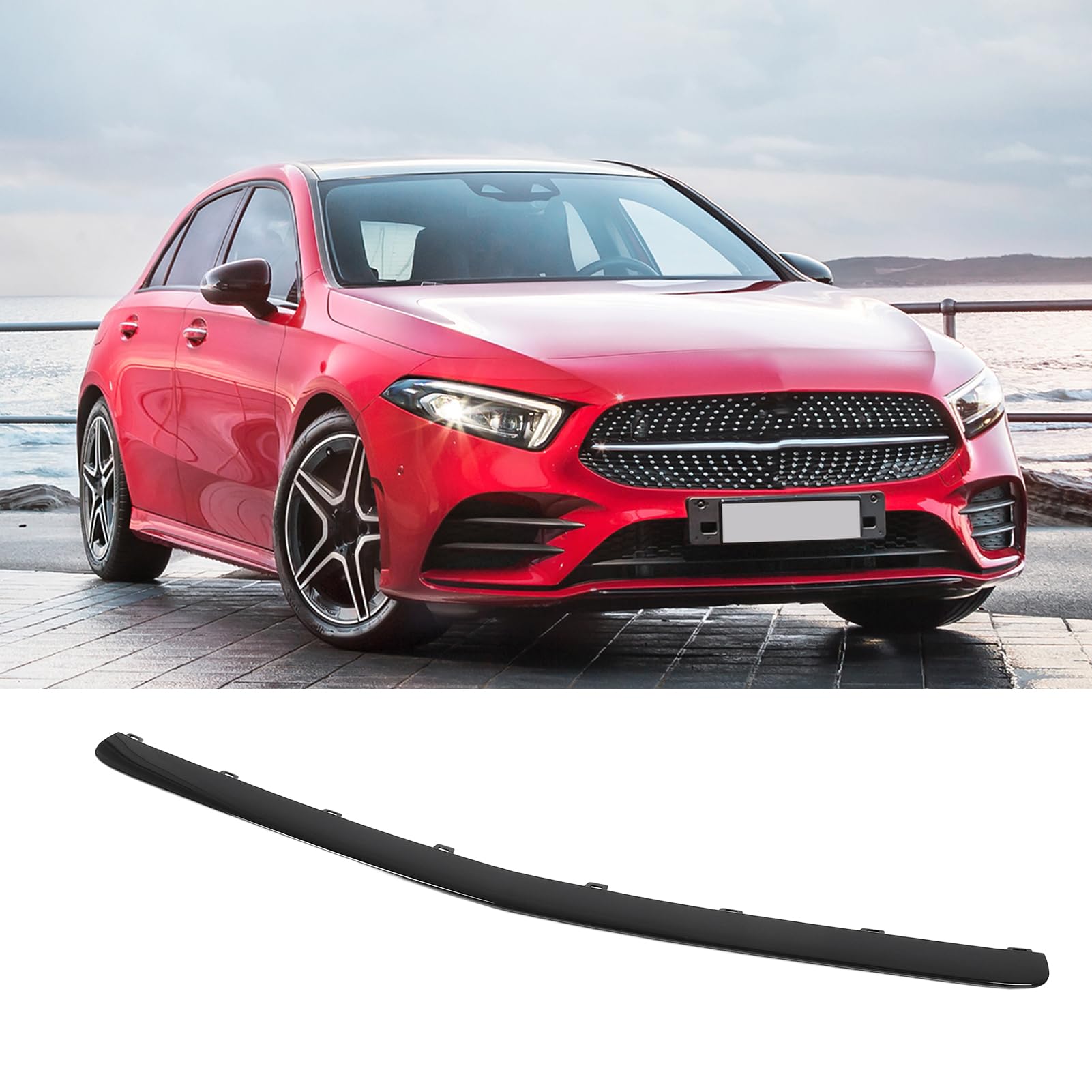 Embellecedor Central Inferior de Parachoques Delantero para Clase A W177 AMG Line Pre Facelift 2019 A 2022 (negro brillante)