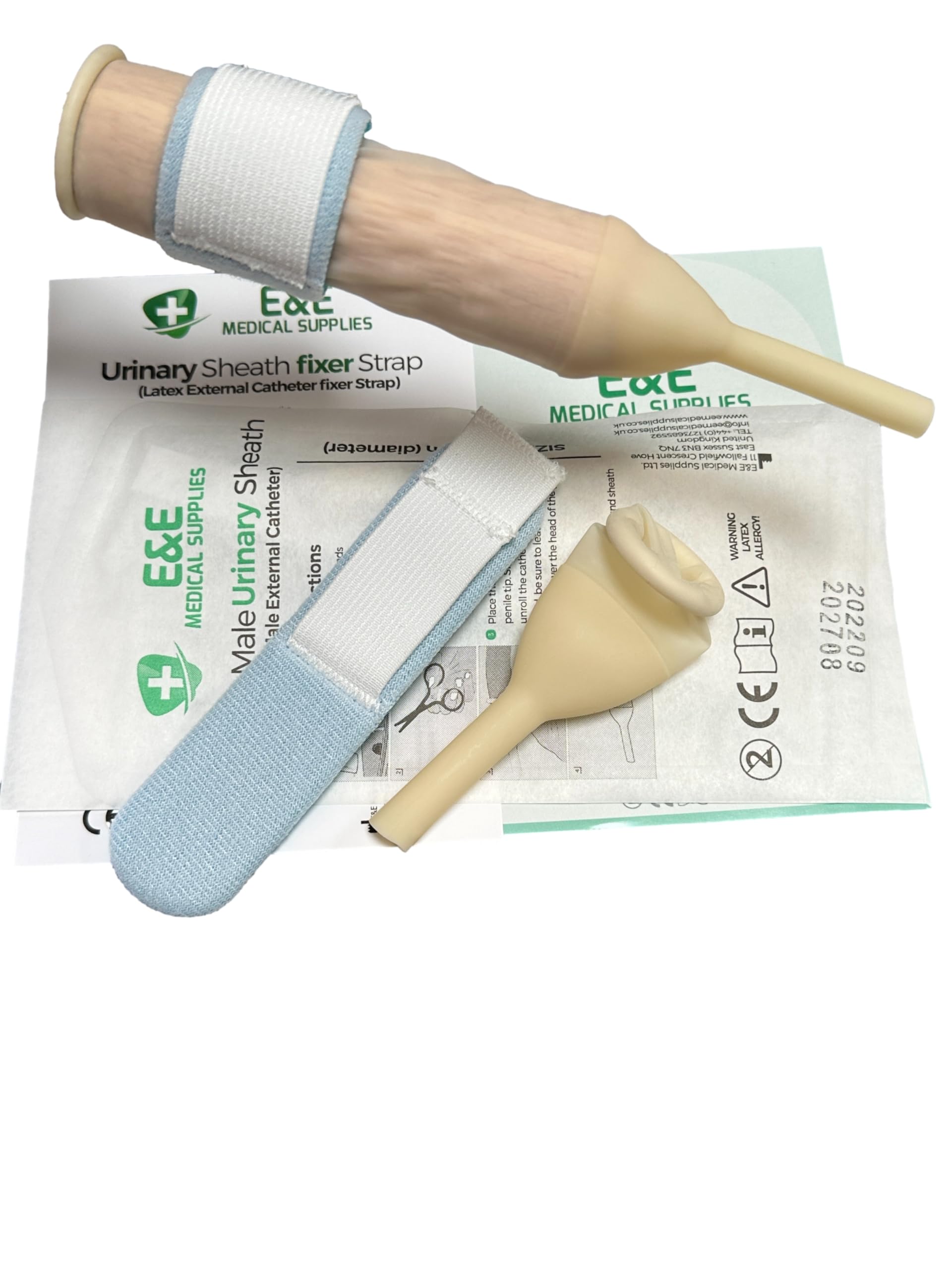 5X External Catheter for Men (30mm) + Fixing Strap Bundle – Latex Urinary Sheath with Catheter Leg Bag Holder Support – Compatible with Leg Bag, Night Bag, and Catheter Systems